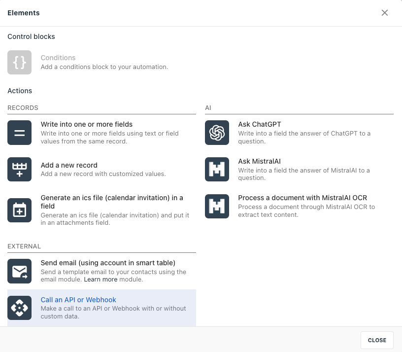 Select Call an API