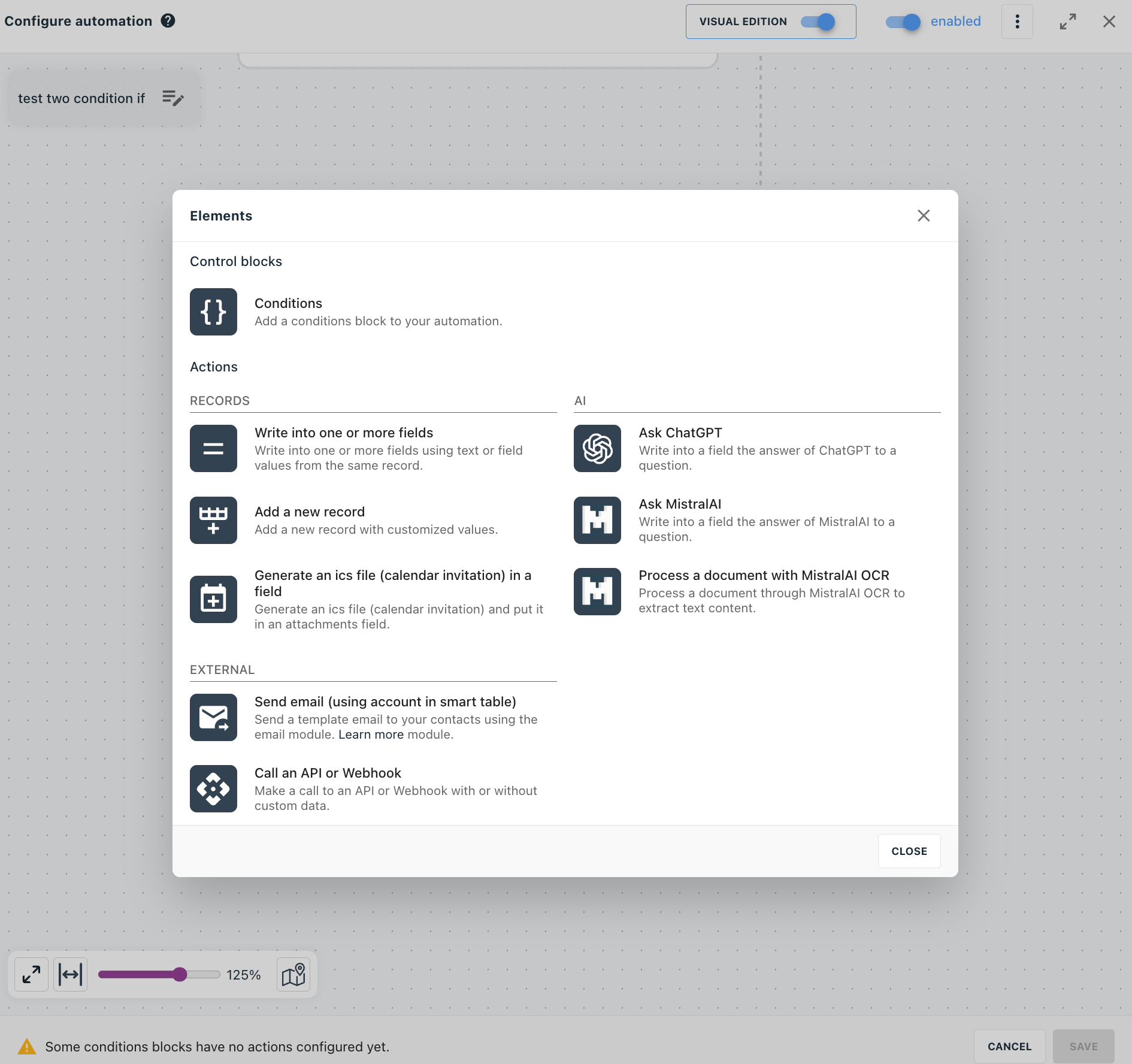 Configure an action