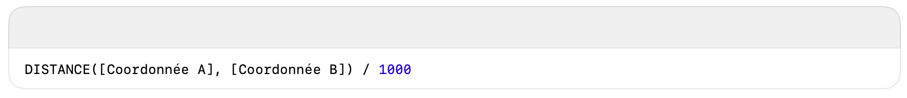 Formula example converting DISTANCE() result from meters to kilometers