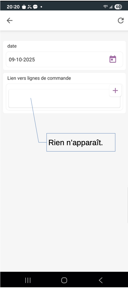 Mobile screen: the “Link to order lines” block is empty (Labels view).
