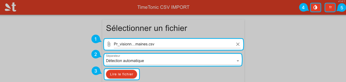 Écran de chargement du fichier CSV