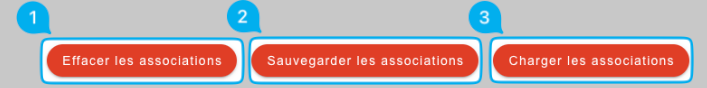 Commandes d'associations : effacer, sauvegarder, charger