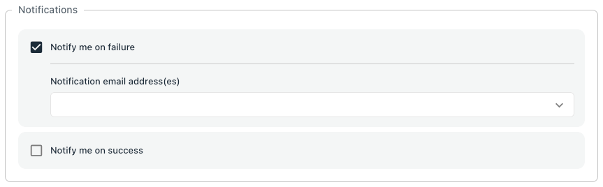 Section Notifications avec emails saisis dans les deux champs