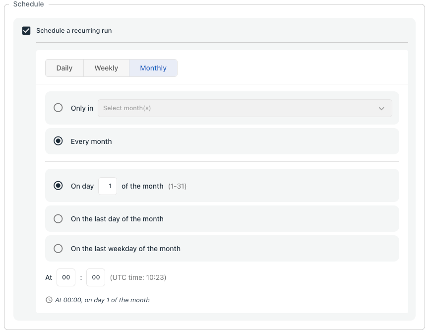 Month cadence: configuration