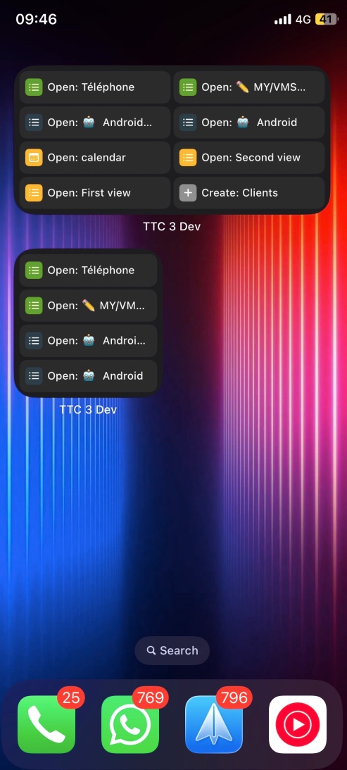 iOS: shortcuts widget on the home screen