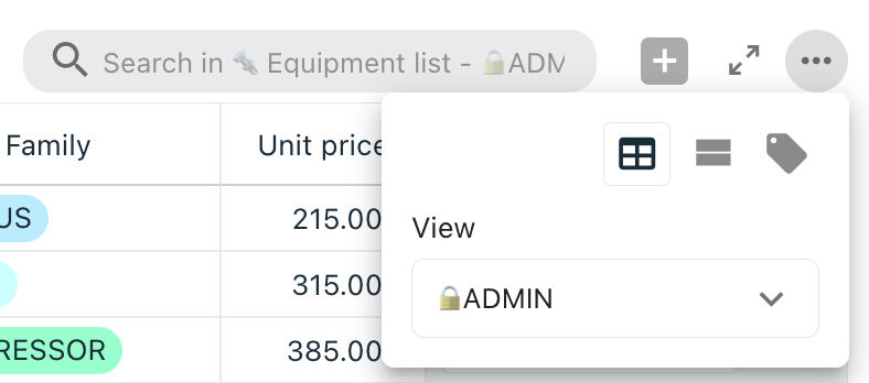 Link to another table column menu: table, card or tag display