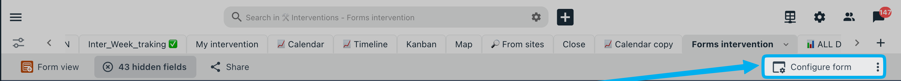 Configure form button, top right of the view