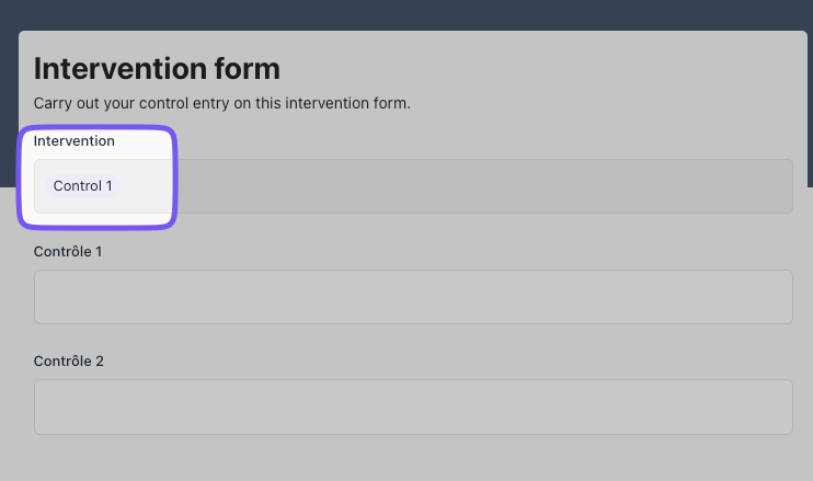 Creation form opened with the Intervention field already filled in