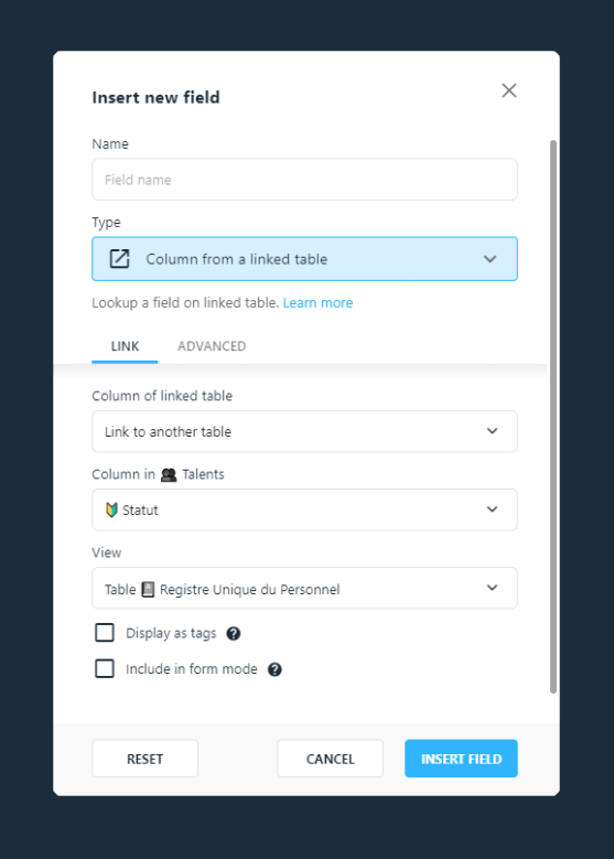 Example: retrieving the Status column from the Staff register table